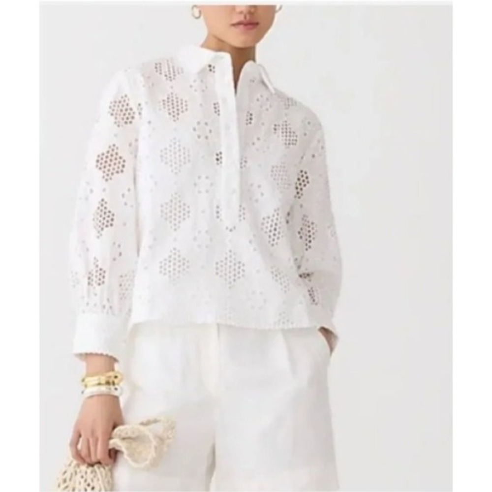 J.Crew White Popover Floral Eyelet Button Front Top w/ Camisole XL‎ NWT Bohemian